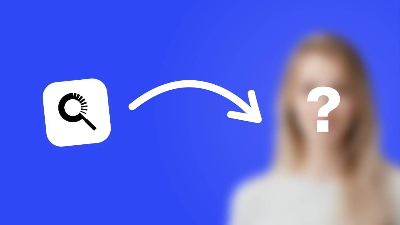 Reverse video search illustration with a blurred person and question mark.